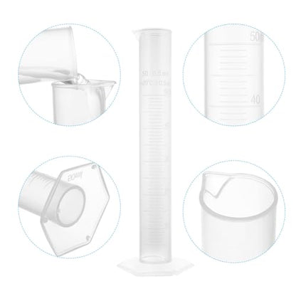 AKOLAFE 20 Pack 50 ml Graduated Cylinder Set Plastic Graduated Cylinder for Hydrometer Test Tubes Clear Lab Cylinders with Raised Marking & Spout Measuring Cylinder Flask Beaker for Chemistry Science