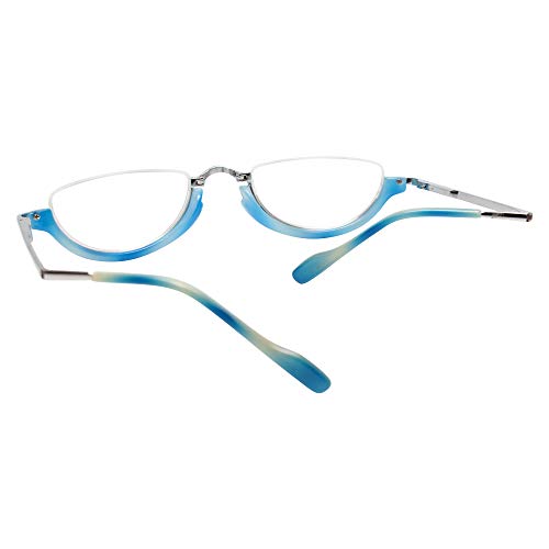 Calabria 309 Compact Folding Reading Glasses Mens Womend Trendy Semi-Rimless Foldable Pocket Readers Eyeglasses w/Hard Case - color: Blueberry