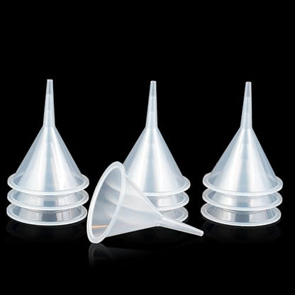 10-Pack Mini Clear Kitchen Funnels, Narrow Spout Funnel for Small Bottles