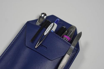 Lab Coat Pocket Protector: Faux Leather Pen-Tweezer Holder Organizer Pouch - color: Blue