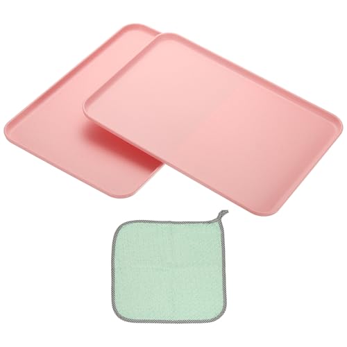 PATIKIL 15x10.6 Plastic Tray, 2 Pack Rectangular Plates Food Tray Wheat Plates Dishes Reusable Dessert Plate Trays with Cloth for Cake Fruits Salad Cupcake Steak Serving Pink - color: Pink, size: L(15"x10.6")