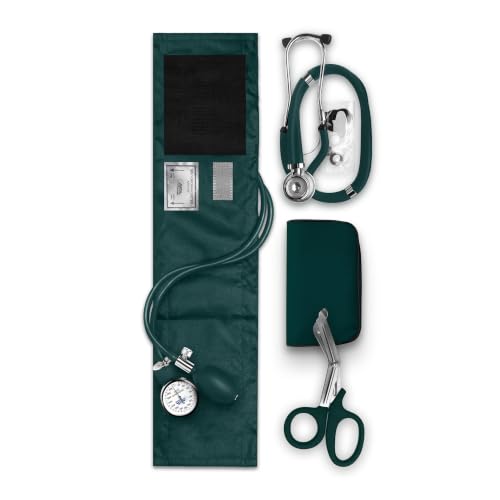 ASA TECHMED Nurse EMT Starter Pack Stethoscope, Blood Pressure Monitor and Trauma 7.5" EMT Shear Ideal Gift for Nurses, Medical Students, Firefighters, Police and Personal Use (Hunter Green) - color: Hunter Green