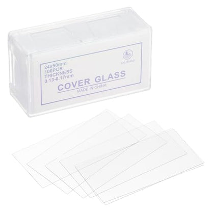 PATIKIL 200pcs Cover Slips for Microscope Slides, 24x50mm Microscope Cover Rectangle for Laboratory Sample Observe - size: 24x50mm