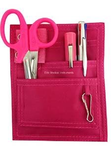 EMI Nurse Pocket Organizer 4 Piece Kit - Pocket Organizer, Lister Scissors, LED Penlight, and Chart Pen (Pink) - color: Pink