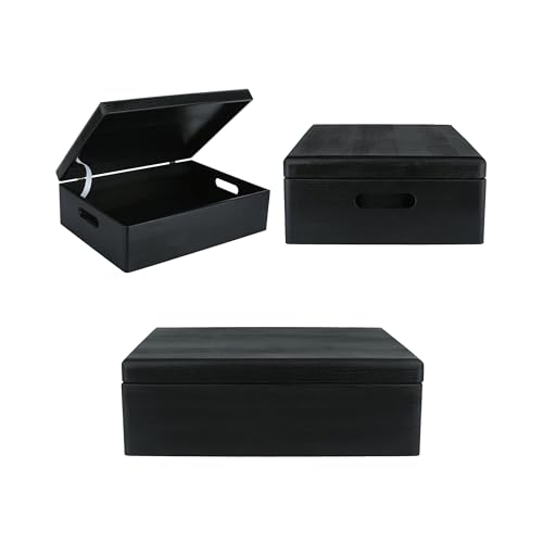 Creative Deco XL Black Wooden Box Storage with Hinged Lid - color: Black, size: XL | Handles