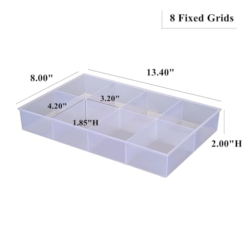 2 Pack Fixed 8 Grids Clear Plastic Organizer Sorting Tray - size: Fixed 8 Grids
