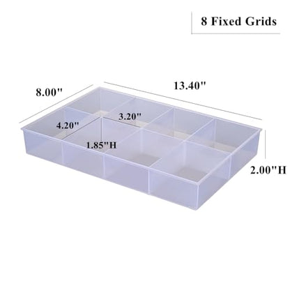 2 Pack Fixed 8 Grids Clear Plastic Organizer Sorting Tray - size: Fixed 8 Grids