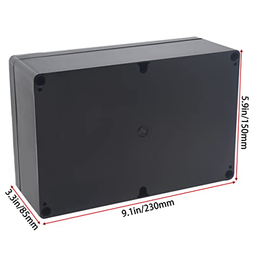 Watertight Junction Box, IP67 Waterproof Project Box Durable ABS Plastic Electronic Enclosure Case for DIY Electrical Project Black 9.06" x 5.91" x 3.35"(230 x 150 x 85 mm) - size: 9.06" x 5.91" x 3.35"