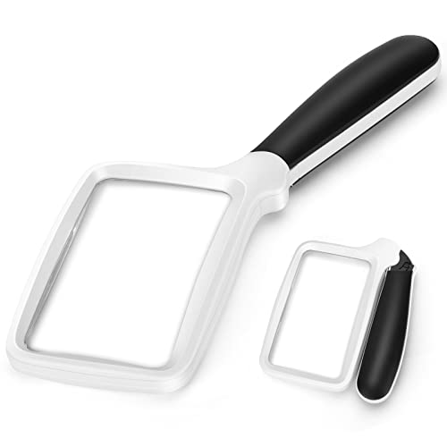 Folding Handheld Magnifying Glass with Light, 3X Large Rectangle Reading Magnifier, Dimmable for Seniors with Macular Degeneration, Newspaper, Books, Small Print, Lighted for Low Visions White Black - color: White