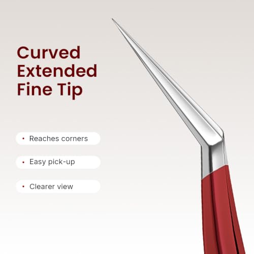 Craft Tweezers, Precision Tweezers with Leather Pouch for Stickers - color: Red