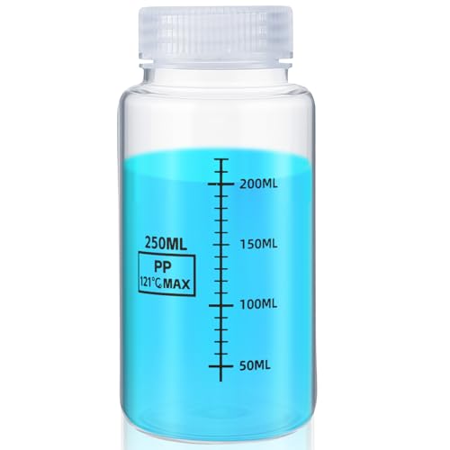Tatuo 1pcs 8oz/250ml Wide Mouth Reagent Bottle Plastic Sample Bottles with Screw Caps, Sample Containers with Lid for Liquids, Laboratory, Storage at Home(clear, Wide Mouth dark Scale) - color: Clear, size: 8oz 250ml