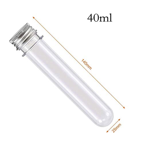 10 Pack 40ml Clear Plastic Test Tubes with Screw Caps Multi- Purpose Plastic Vials Containers for Scientific Experiments, Party, Decorate The House, Candy Storage