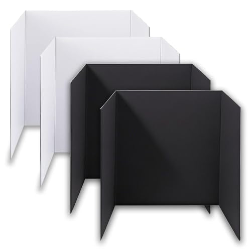 4-Pack Trifold Display Boards, Black+White 24 x 16 Inches Tri-Fold Corrugated Presentation Boards for Classroom Projects, Science Fairs, Business Events, and Exhibits
