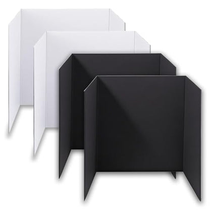 4-Pack Trifold Display Boards, Black+White 24 x 16 Inches Tri-Fold Corrugated Presentation Boards for Classroom Projects, Science Fairs, Business Events, and Exhibits