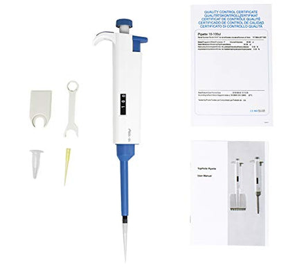 Complete 4 Micropipettes Kit: 4 Pipettors (0.5-10μl 10-100μl 100-1000μl 1000-5000μl); Pipette Stand; 3 Racks of 96 Sterile Pipette Tips