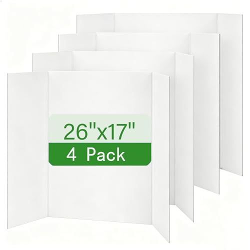 Trifold Poster Board, White Corrugated Presentation Board with Double Sided Tapes, Display Board for School Project, Science Fair (4=26x17) - color: 4=26x17