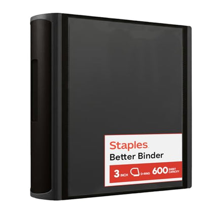 Staples Better 3-Inch D-Ring Binder, Heavy-Duty, Black, 600 Sheets - color: Black, size: 3-Inch