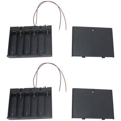 2 PCS 6 Slots AA Battery Holder Bundle with Switch and Leads Plastic AA Battery Case 6 X 1.5 V AA Battery Storage Box with Cap - size: 6 Slots