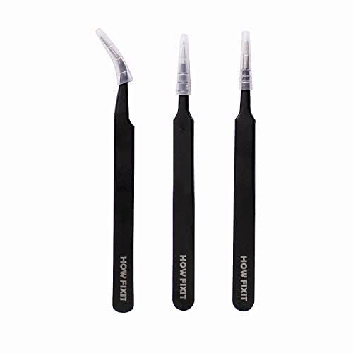 HowFixit Precision Tweezers Set, ESD Anti-Static Stainless Steel with Curved, Micro Point and Flat Tips for Electronics Repair, Soldering, Jewelry, Crafts, Watch Repair and Small Parts