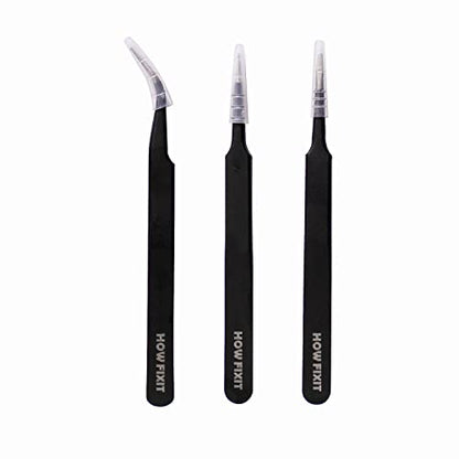 HowFixit Precision Tweezers Set, ESD Anti-Static Stainless Steel with Curved, Micro Point and Flat Tips for Electronics Repair, Soldering, Jewelry, Crafts, Watch Repair and Small Parts