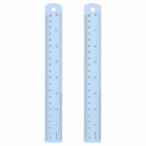HARFINGTON 2pcs Metal Straight Ruler 20cm Metric SAE Aluminum Alloy Measuring Rulers Scale Tool with Hole for Measure Study Reading Classroom Office, Light Blue - color: Light Blue, size: 20cm
