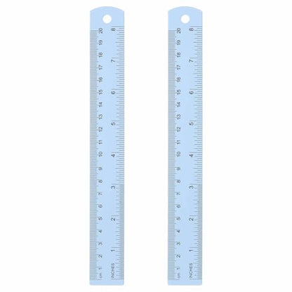 HARFINGTON 2pcs Metal Straight Ruler 20cm Metric SAE Aluminum Alloy Measuring Rulers Scale Tool with Hole for Measure Study Reading Classroom Office, Light Blue - color: Light Blue, size: 20cm