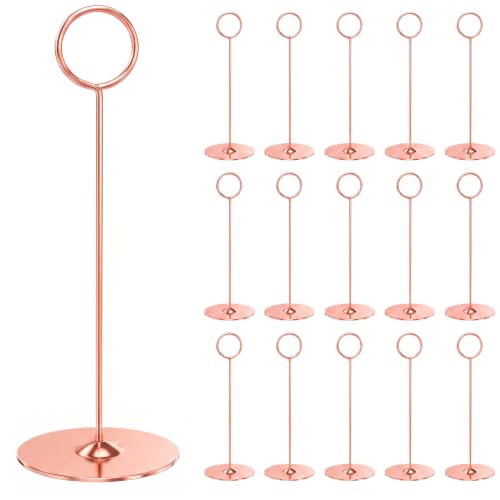 Urban Deco 16 Pieces Table Card Holder 8 inches Table Number Holders Place Steel Card Holders for Photos, Food Signs, Memo Notes, Weddings, Restaurants, Birthdays (Rosegold) - color: Rosegold
