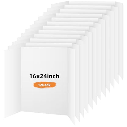 12 Pack Trifold Poster Board, 16x24 White Presentation Display Board - size: 16x24, style: 12 Pack