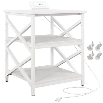 METYERRY 24"x23.6" Large Printer Stand with Power Outlet, 3 Tier Cart - color: White