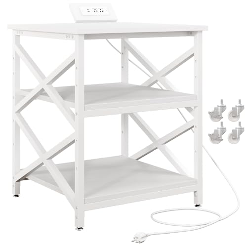 METYERRY 24"x23.6" Large Printer Stand with Power Outlet, 3 Tier Cart - color: White