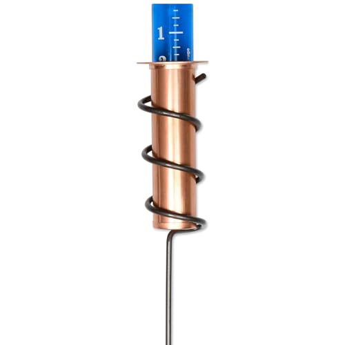 WCRG Copper Rain Gauge for Yard, Steel Stake - Outdoor Sprinkler Gauges, Shatterproof, Winter-Safe, Accurate, Decorative - The Original Floating Rain Gauge, USA Assembled & Designed - size: Stake