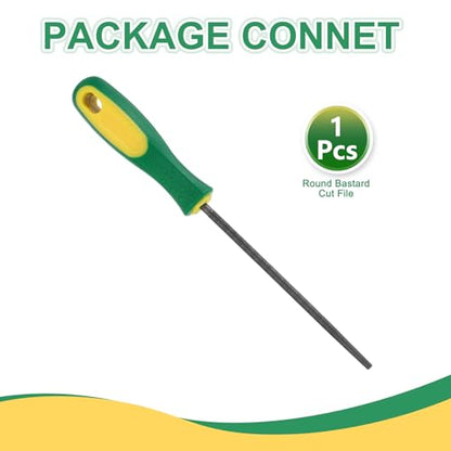 HARFINGTON 6" Round Fine Cut File Double Cut Teeth Fine Metal File High Carbon Steel T12 with Plastic Handle for Metal Wood Finishing Roughing, Grey/Yellow-Green - size: 6", style: Fine Cut
