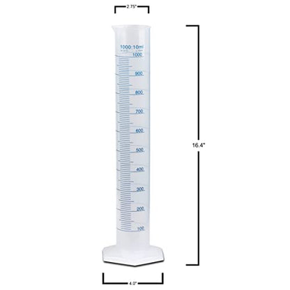 1000ml Plastic Graduated Cylinder, Printed and Molded Graduations, Single Metric Scale, Polypropylene, Karter Scientific 237O1 (Case of 6) - size: 1000ML, style: PACK OF 6