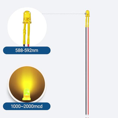 50PCS 5mm Yellow Pre-Wired LEDs, 3-12V DC with Inline Resistors - color: Yellow / 50 Pcs