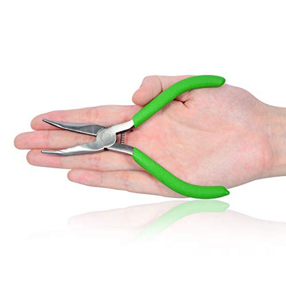 SPEEDWOX Mini Bent Nose Pliers for Jewelry Making 4-1/2 Inches 45 Degree Curved Serrated Jaws Small Thin Needle Nose Micro Chain Nose Pliers Precision Fine Pliers Professional Beading Tool Hobby Craft - style: Bent Nose Pliers