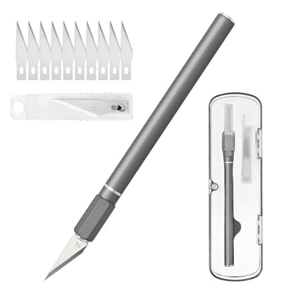 Exacto Knife, Hobby Knife Set with 10 Pieces Blades, Craft Knife Kit, Precision Knife for Pumpkin Carving, Modeling, DIY Artwork, Stencil, Scrapbooking, Paper Cutters for Crafting (Grey) - color: Grey