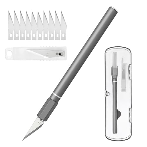 Exacto Knife, Hobby Knife Set with 10 Pieces Blades, Craft Knife Kit, Precision Knife for Pumpkin Carving, Modeling, DIY Artwork, Stencil, Scrapbooking, Paper Cutters for Crafting (Grey) - color: Grey