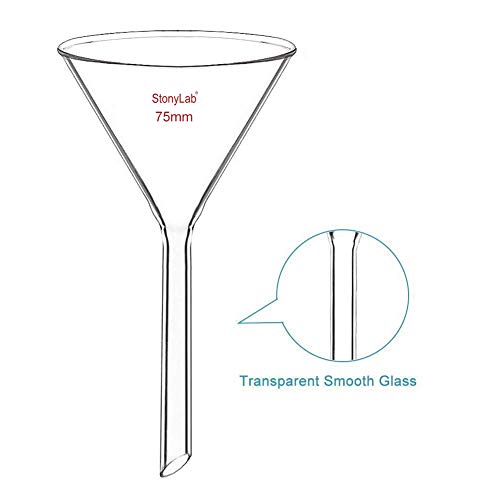 stonylab 1-Pack Glass Funnel, Heavy Wall Borosilicate Glass Funnel, 75mm Diameter and 75mm Stem Length - size: 75mm Diameter and 75mm Stem