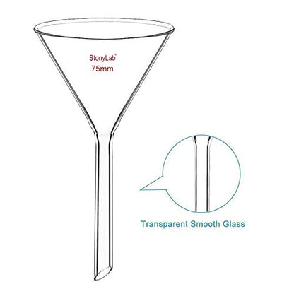 stonylab 1-Pack Glass Funnel, Heavy Wall Borosilicate Glass Funnel, 75mm Diameter and 75mm Stem Length - size: 75mm Diameter and 75mm Stem