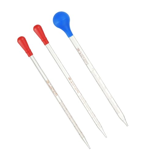 PATIKIL Graduated Dropper Pipettes Kit, 3 Pack 1ml/2ml/5ml Borosilicate Glass Pipette with Rubber Squeeze Bulb for Transfer Liquid for Lab, Chemistry - size: 1ml/2ml/5ml