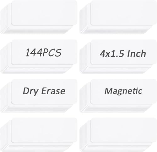 DAJAVE 144 Pieces Dry Erase Magnetic Labels 4 x 1.5 Inch Whiteboard Magnets, Reusable Magnetic Name Labels for Classroom, Whiteboards, Offices & Home Organization