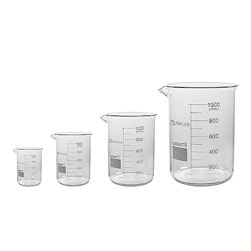 USA Lab Low Form Beakers with Extra Large Marking, 3.3 Borosilicate Glass Beaker for Chemistry Lab Test, Scientific Chemical Mixing, Multipurpose Liquid Measuring Beaker for Cocktail, Cooking, 50 ML - size: 0.050L / 50ml