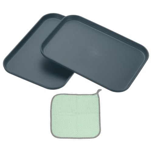 PATIKIL 9.5x6.9 Plastic Tray, 2 Pack Rectangular Plates Small Food Tray Wheat Plates Dishes Reusable Dessert Plate Trays with Cloth for Cake Fruits Salad Cupcake Steak Serving Dark Blue - color: Dark Blue, size: S(9.5"x6.9")