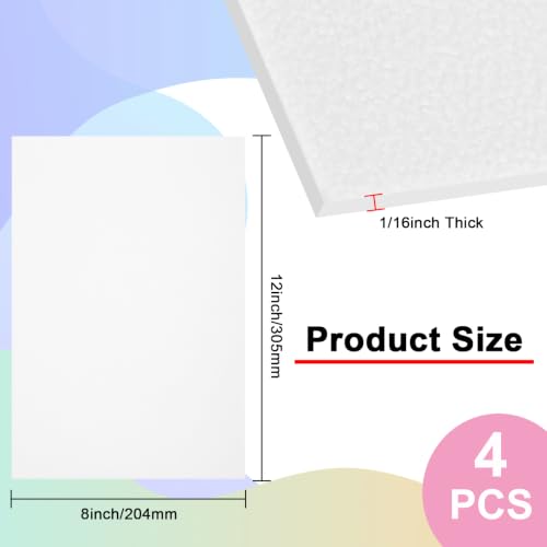 4Pack White Thin ABS Plastic Sheet 8" x 12" x 1/16" Thick White Rigid Thermoplastic Sheet (Upgrade Surface) 1.5MM Flexible High Tensile ABS Moldable Plastic Panel for Crafts, DIY, Signs - color: White, size: 8" x 12" x 1/16"