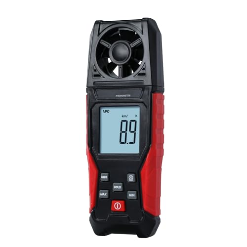 Digital Anemometer Handheld Wind Speed Meter – Measures Wind Speed in m/s, km/h, ft/min, mph, Knots & Air Temperature – Max/Min, Data Hold, Backlit Display – for HVAC, Sailing, Weather, Drone Flying