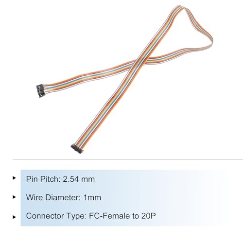 MECCANIXITY 1 Pcs IDC Rainbow Wire Flat Ribbon Cable FC-Female to 20P 39.3 Inch Length 2.54mm Pitch Breadboard Jumper Wires for Electronic Projects - size: 39.3 Inch, style: 20 Pin