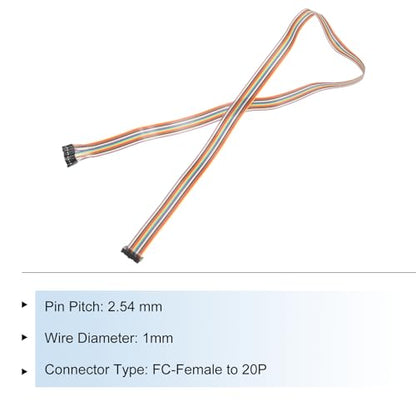 MECCANIXITY 1 Pcs IDC Rainbow Wire Flat Ribbon Cable FC-Female to 20P 39.3 Inch Length 2.54mm Pitch Breadboard Jumper Wires for Electronic Projects - size: 39.3 Inch, style: 20 Pin
