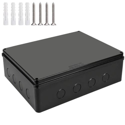 Outdoor Waterproof Box,Junction Box Reserved Holes IP65 ABS Plastic Electrical Boxes Power Cord Enclosure Project Box Black15.7 x 13.8 x 4.7 inch(400x350x120mm) - size: 15.7" x 13.8" x 4.7"