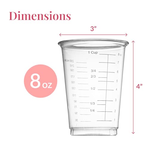 Prestee 50 Disposable Measuring Cups 8 oz - Plastic Paint Measuring Cups and Disposable Mixing Cups for Epoxy Resin - Versatile, Clear Measurement for Wet and Dry Ingredients for Baking and Crafting
