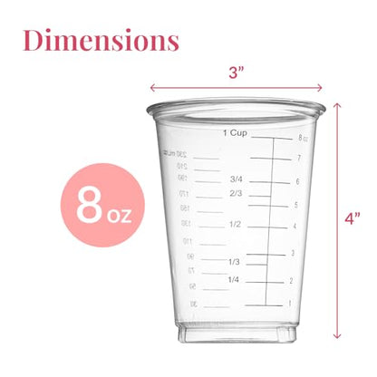 Prestee 50 Disposable Measuring Cups 8 oz - Plastic Paint Measuring Cups and Disposable Mixing Cups for Epoxy Resin - Versatile, Clear Measurement for Wet and Dry Ingredients for Baking and Crafting